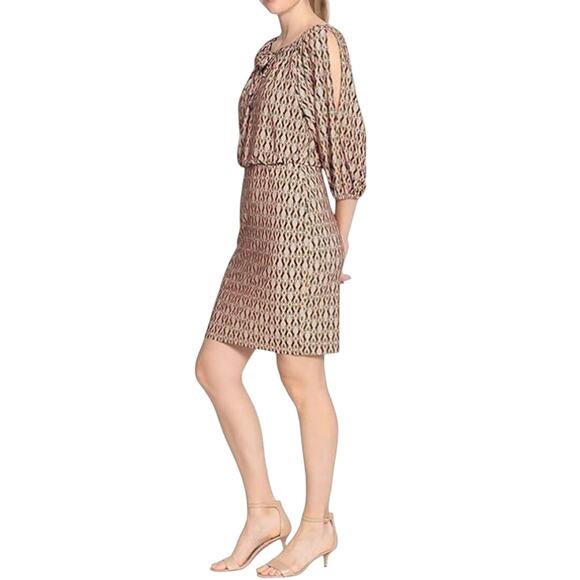 LONDON‎ TIMES TIE NECK COLD SHOULDER BLOUSON DRESS IN ORANGE GREEN NWT SIZE 18W - Picture 1 of 16